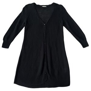 Eileen Fisher Black Linen Button Front Cardigan Sweater Dress Size S
